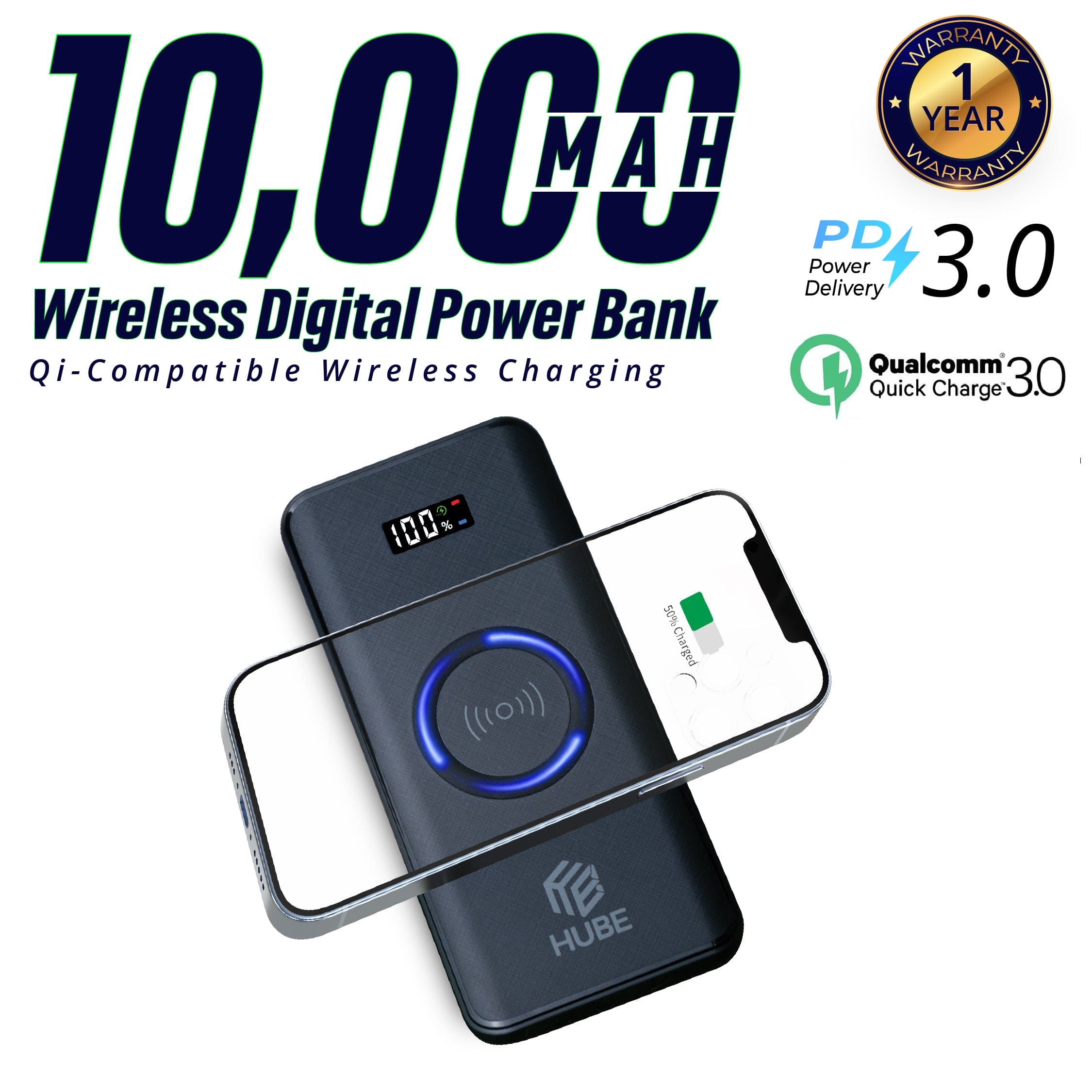 Wireless Charging 10,000 mAh Fast Charging Power Bank – Hube (Pvt.) Ltd