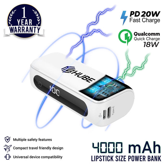 Mini 4,000 mAh QC PD Fast Charging Power Bank - Pearl White