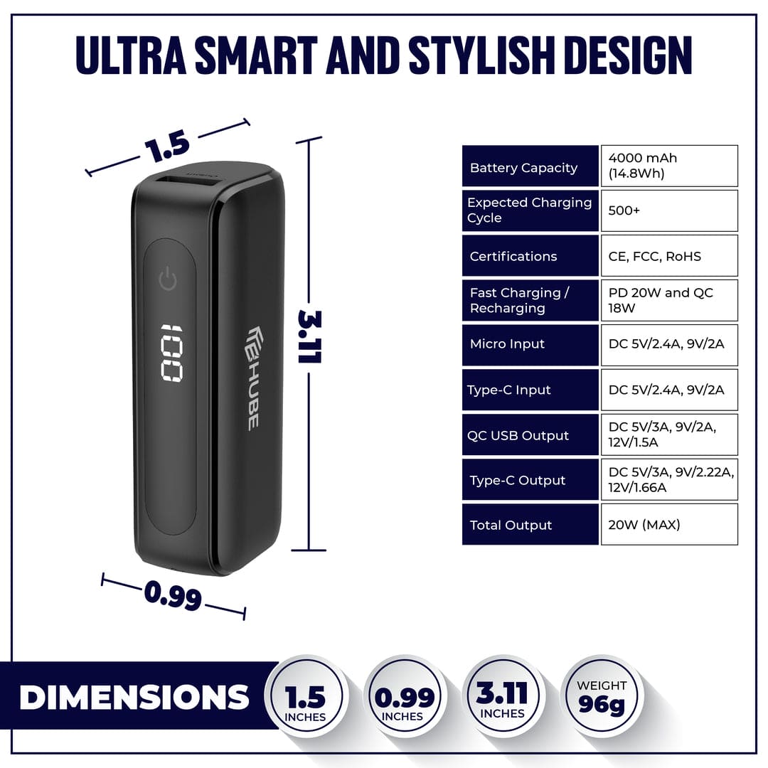 Mini 4,000 mAh QC PD Fast Charging Power Bank - Matte Black