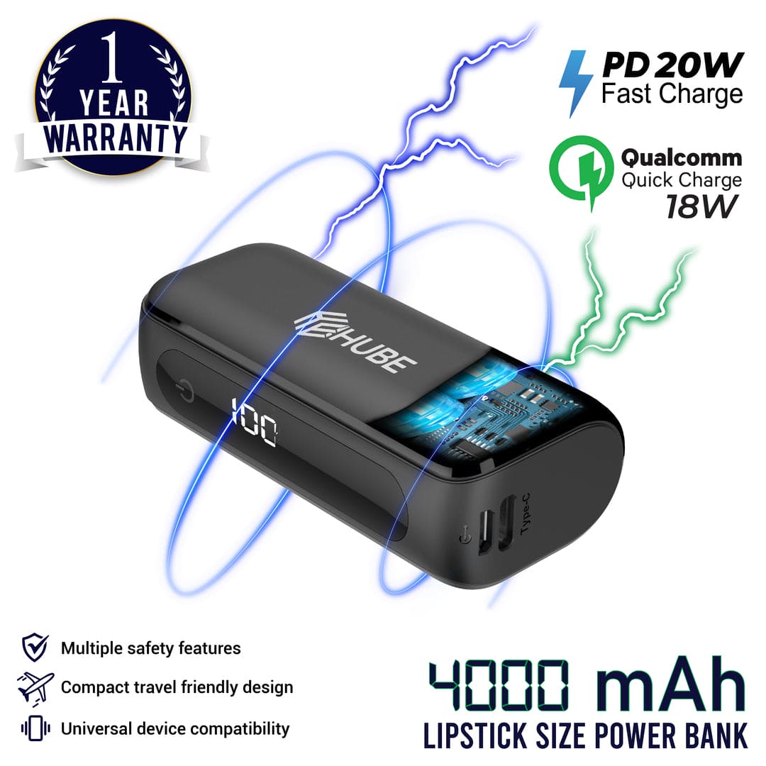 Mini 4,000 mAh QC PD Fast Charging Power Bank - Matte Black